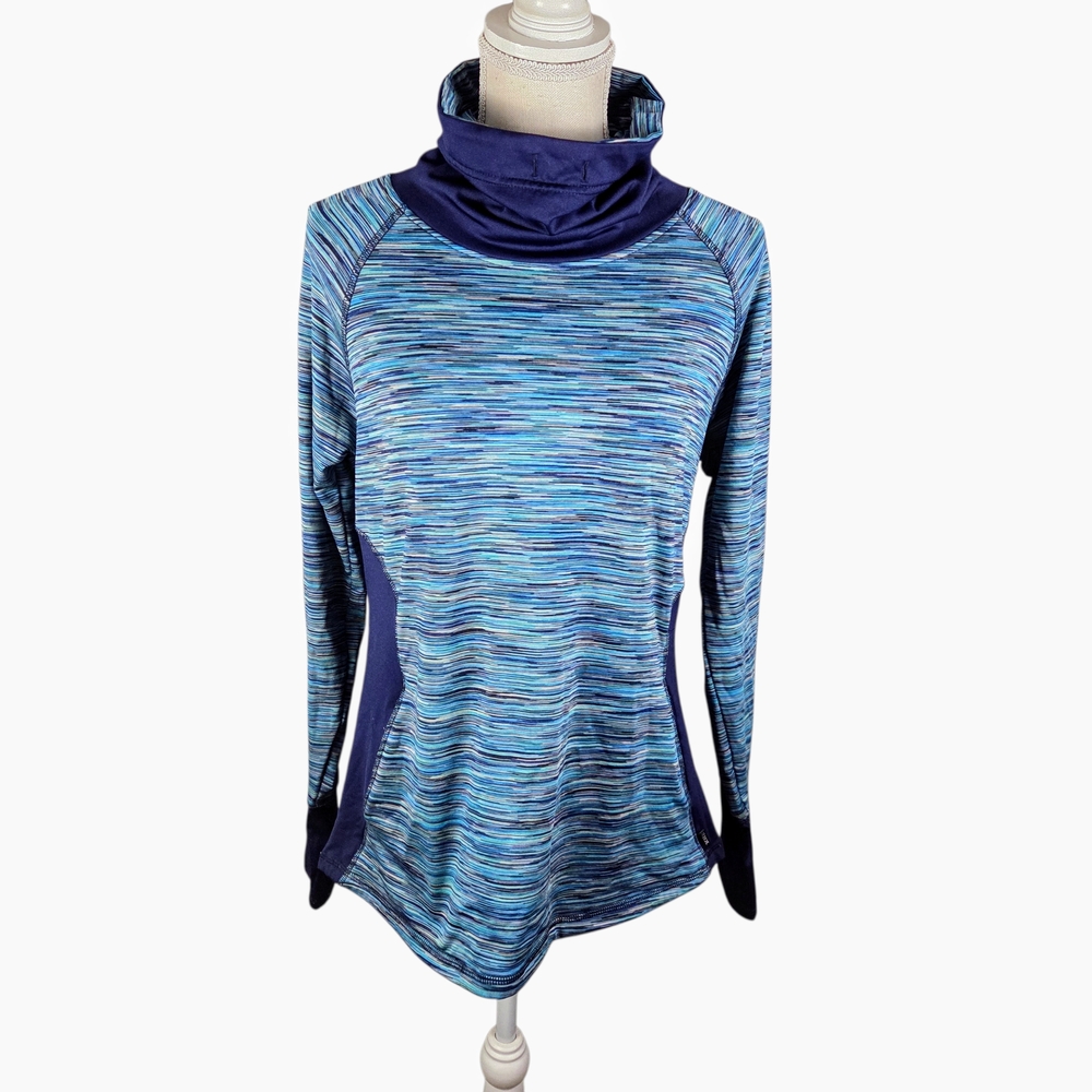 🔥4/$20 RBX Mock Neck Activewear Shirt Large Blue Long Sleeve-MISSING DRAWSTRING